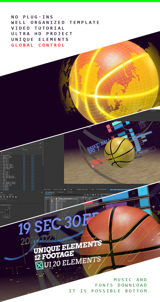 Basketball 4K Opener/ Action Sport Promo/ Active Game/ Basket Ball Logo/ NBA Intro/ Broadcast Bumper - 3